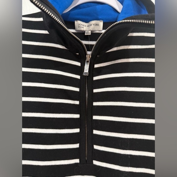 Jones New York sport Black and White Striped Quarter-Zip Pullover - Picture 2 of 5